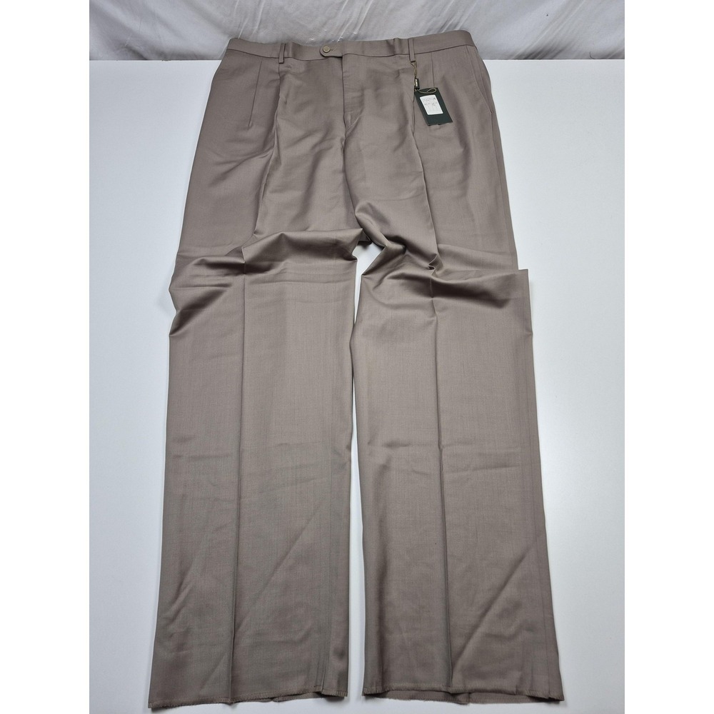 Zanieri Dress Pants Mens 44x36 Beige Wool Flat Front Super 100 Italy NWT